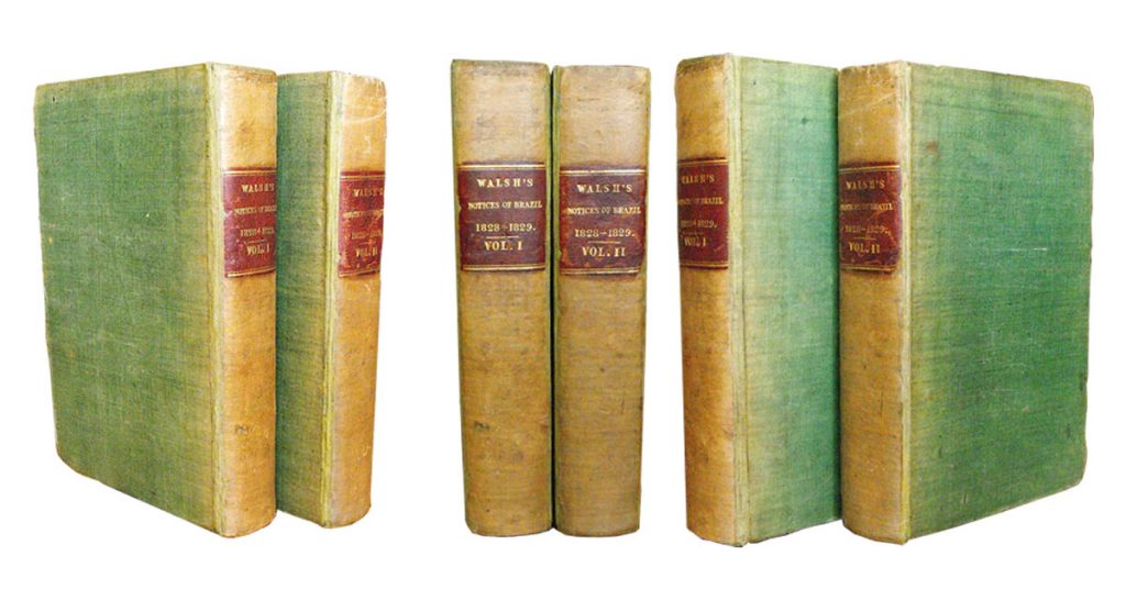 Both volumes were rebacked in cloth and their original spines were mounted onto the new ones leaving little of the new cloth visible. Book restoration