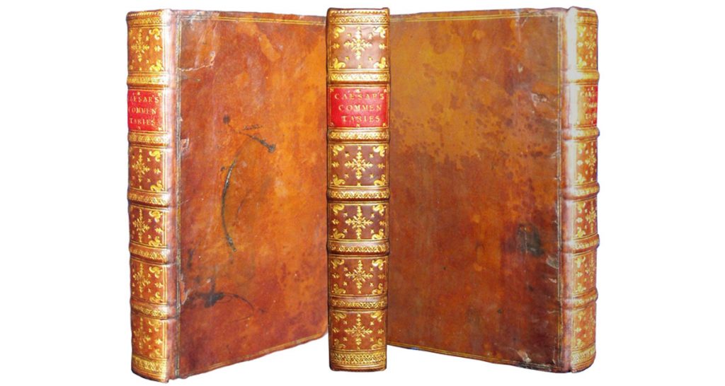 Caesar's Commentaries after the spine was repaired and tooled in the style of the original. Book restoration