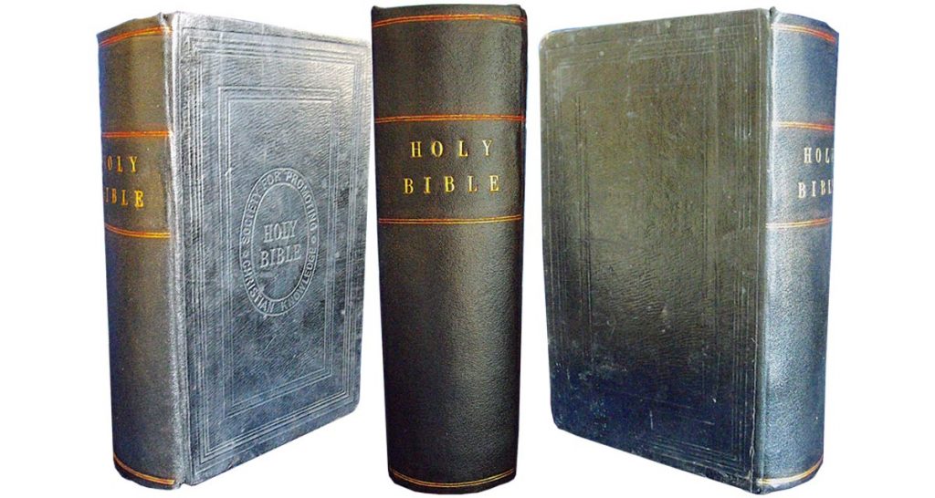 A new spine was created and then tooled in gold in a period style. Bible repair