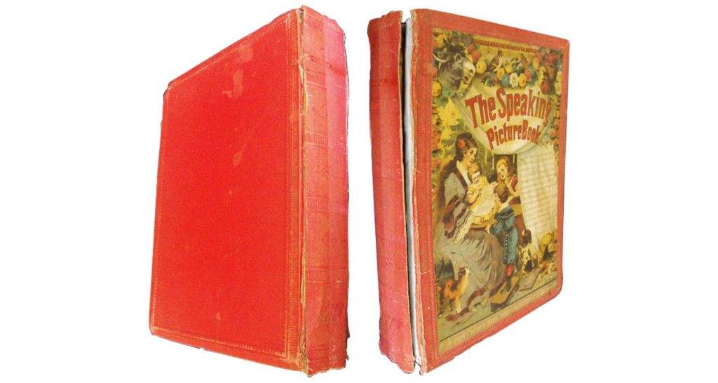 This Victorian children's 'Speaking Picture Book' had a torn binding and was damaged internally.